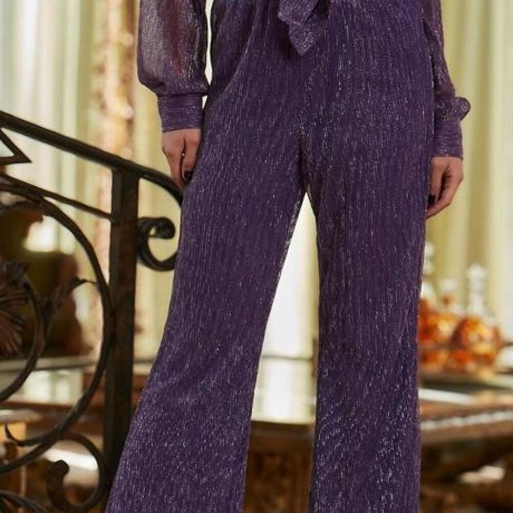12th Tribe Victoria Purple Glitter Sheer Lined Pull-On Flare Pants Size S